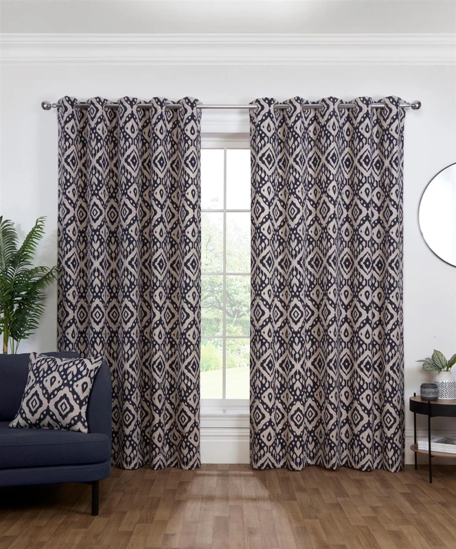 ILIV Sundour Eyelet Curtains Marrakech Ring Top Curtain Pair 90x90 Blue (229x183cm)