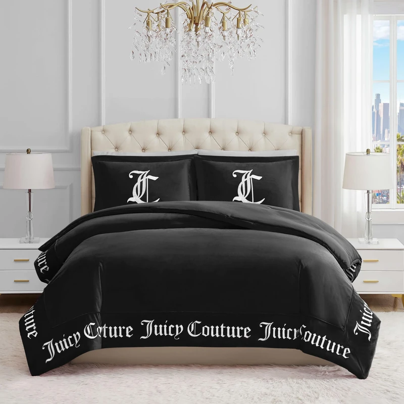 Juicy Couture - Comforter Set - Gothic Design Bedding - King - 3 Piece Set includes (1) 108" x 92" Comforter and (2) 20" x 36" Shams - Wrinkle Resistant - Premium Bedroom Decor - Black