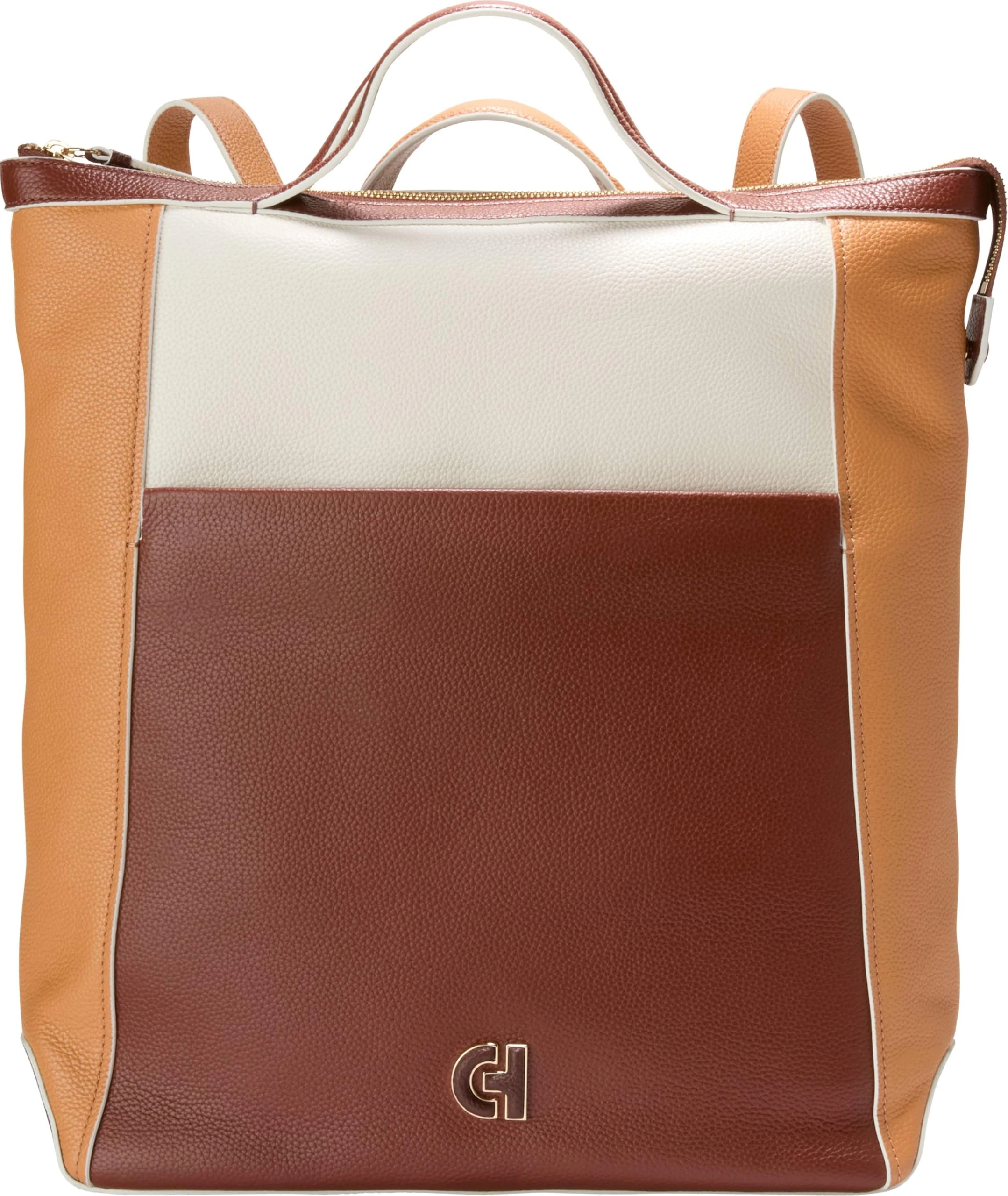 Cole Haan Women's Convertible Backpack Fashion, Dark Cuoio/Ivory/Biscuit/Mahogany, Large