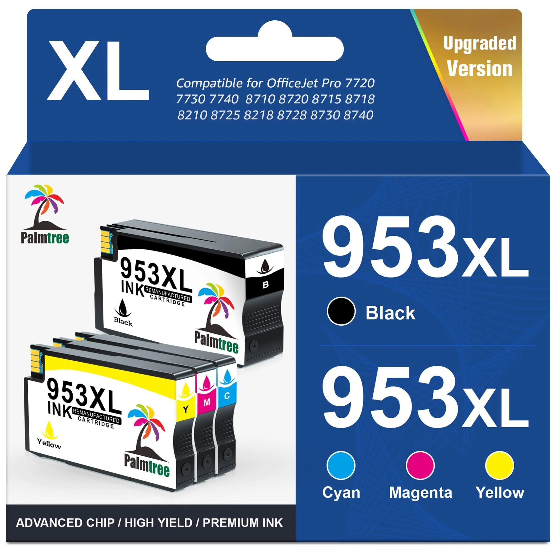 Palmtree 953XL 953 XL Remanufactured for HP 953xl Ink Cartridges Multipack for HP Officejet Pro 7720 Ink Cartridges Pro 7740 8710 8720 8725 8715 8730 8740 8210 8218 8718 8740 Printers