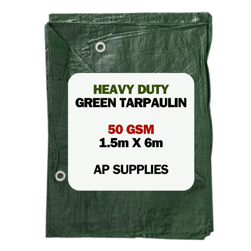 AP Supplies Lightweight Green Tarpaulin 1.5m x 6m | 50gsm Waterproof & Weatherproof Sheet with Reinforced Edges & Metal Eyelets | Outdoor Cover for Garden, Camping & DIY Use