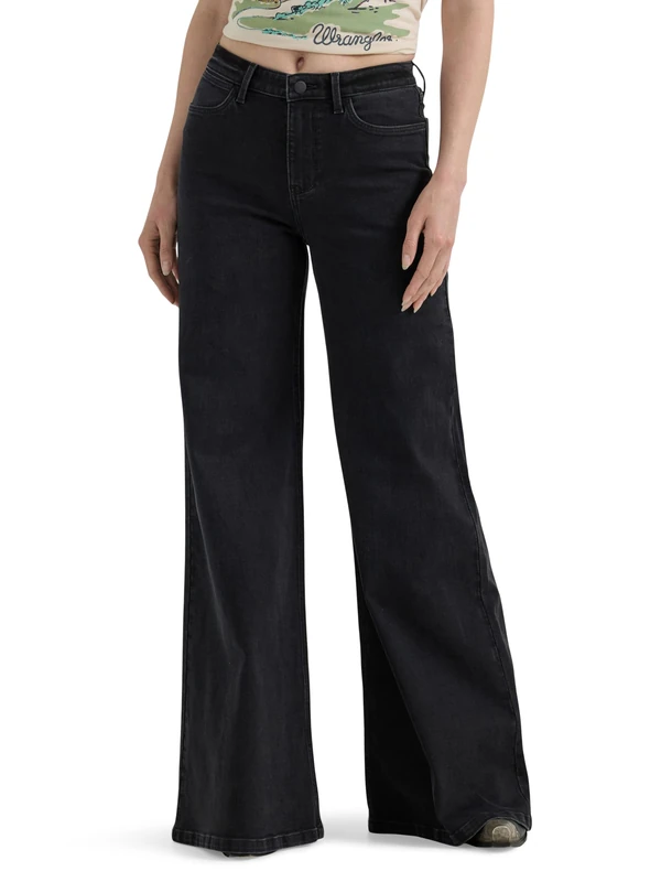 Wrangler Women's Wide Leg Flare Jean, Carbon, 14-32