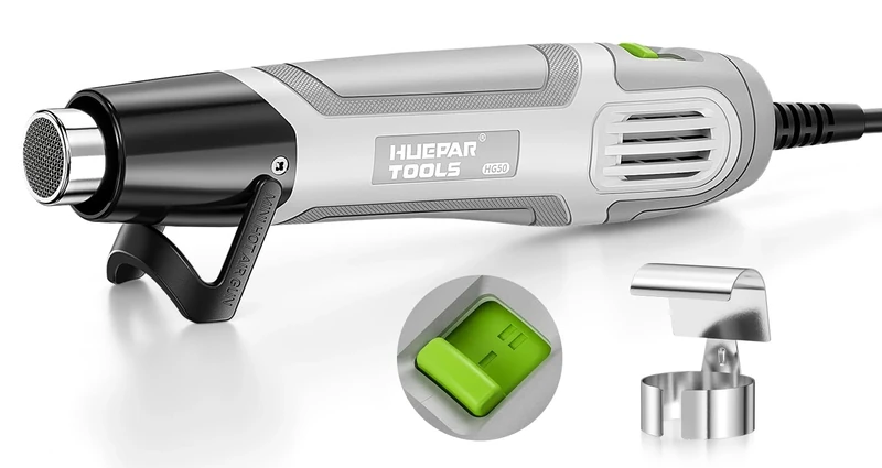 Mini Heat Gun, Huepar Tools 500W Hot Air Gun Dual Temp Setting 350℃ & 500℃, Heat Gun for Crafts with Reflector Nozzle, Heat Gun for Paint Stripping, for Vinyl Wrap, Gift for DIYer, Dad, Mom, Friend