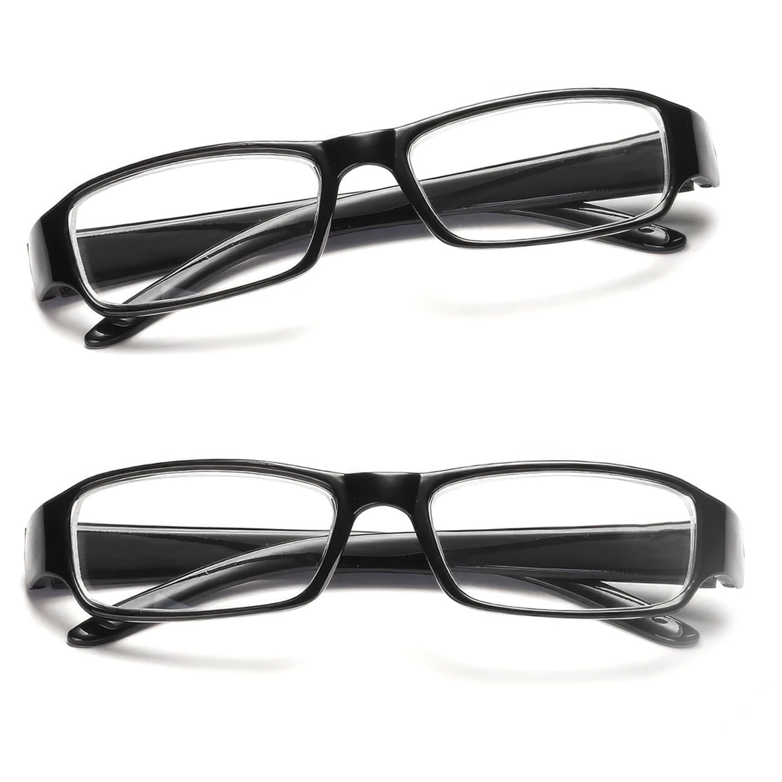Reading Glasses Readers Value 2 Pack, Square Reading Glasses Eyeglasses Readers Classic Everyday Use, Spring Hinges Arm Rectangular Frame Scratch Resistant Spectacles for Mens Womens (Black, 4.5, x)