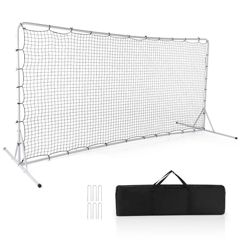 GYMAX Football Rebounder Net, 12 x 6FT Portable Soccer Trainer Equipment with Carrying Bag, Football Net Training Aid for Skills Training (White)
