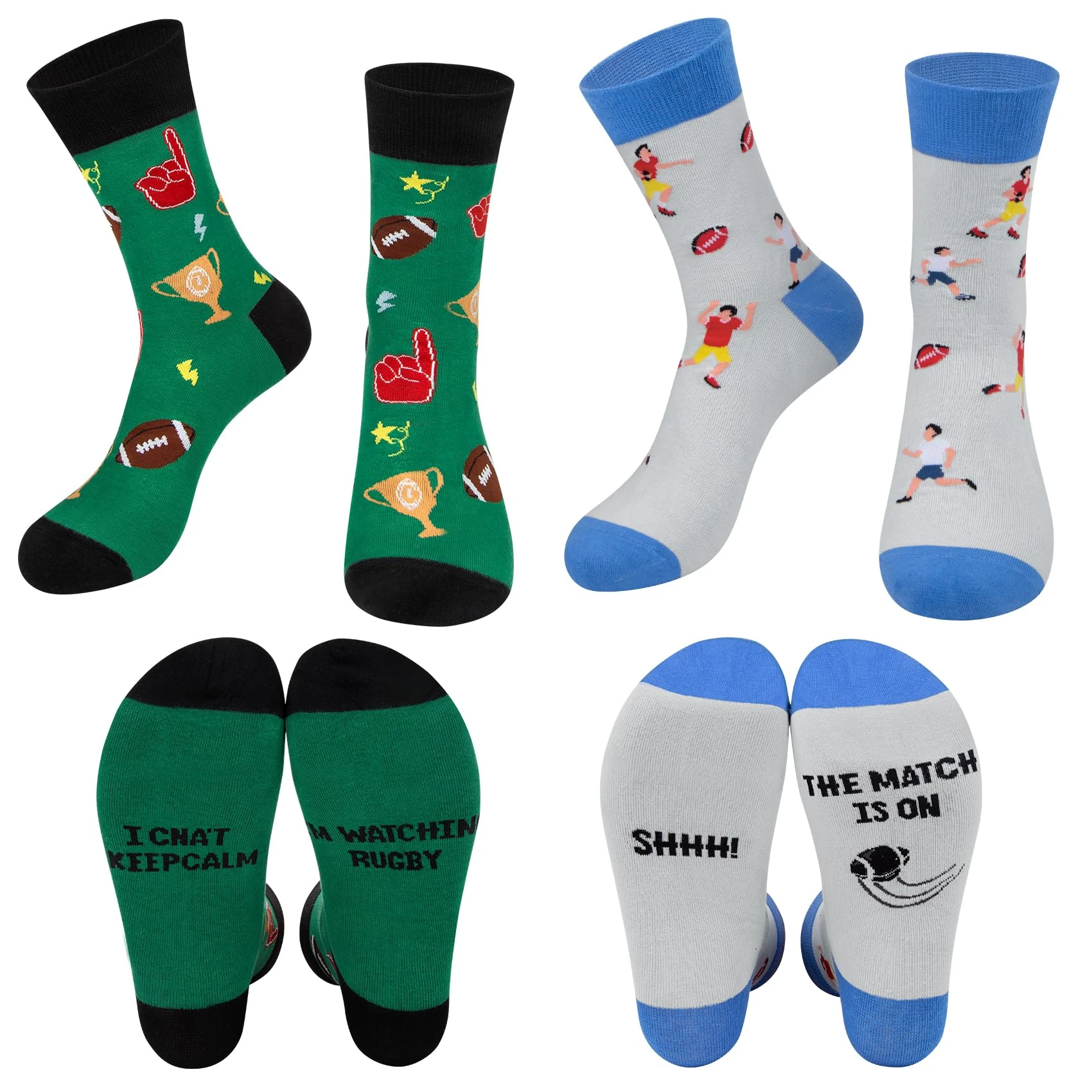 Chalier Cozy 2 Pairs Men Calf Socks Rugby Novelty Gift Sockfor Rugby Fans Birthday, One Size