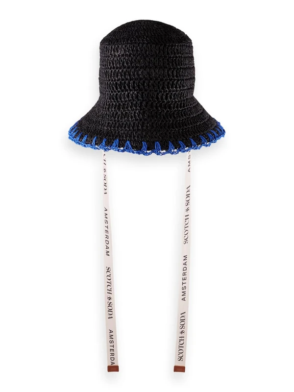 Scotch & Soda Women's Straw Bucket hat Sun, Black, One Size