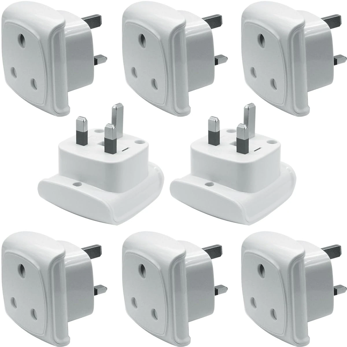 South Africa 3-pin Large Plug Type M (NOT Indian Type D plug) Adapter Convert to 3-pin UK Socket, Safety Protection Design, Flame Proof, 13A Fuse with Safety Shutter (8 Pieces White)