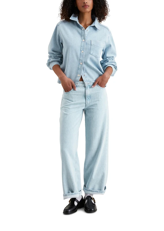 Marc OߴPolo Denim Women's Relaxed Fit Cropped Denim Blouse, Blue (Light Blue Multi 24), L