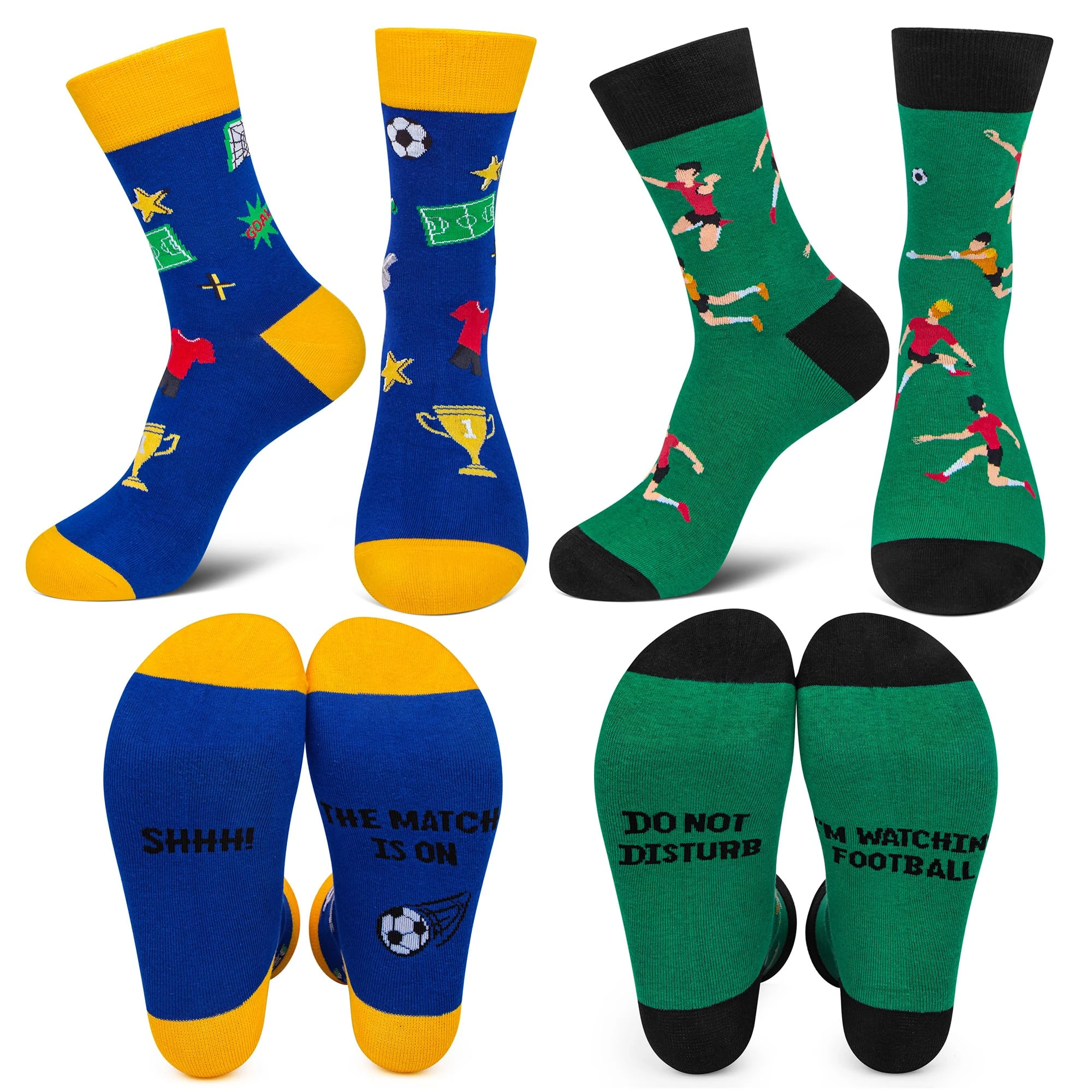 Chalier Cozy 2 Pairs Mens Calf Novelty Socks for Football Fans, One Size