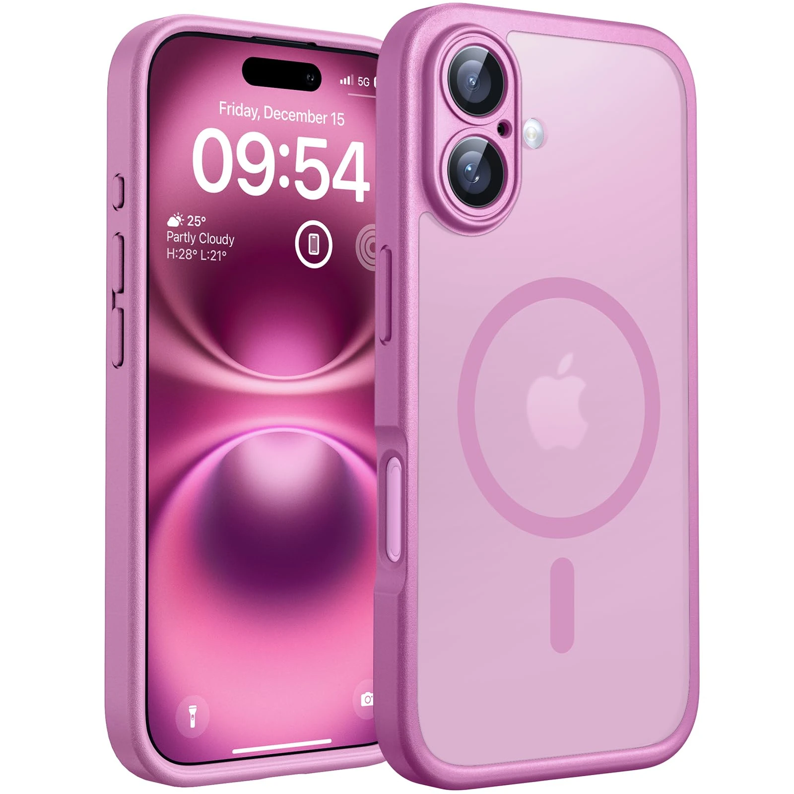 TOCOL Magnetic for Only iPhone 16 Case 6.1-Inch, Fit for MagSafe, Upgraded Full Camera Protection, 14FT Military Grade Drop Tested Shockproof Slim Translucent Matte Back Phone Cover (Pink)