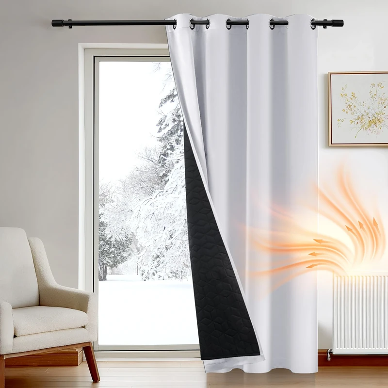 Deconovo Double Layers Door Curtain, Windproof Blackout Thermal Curtain with Thick Microfiber Quilted Lining, Energy Saving Eyelet Bedroom Curtain for Door, 55 x 95 Inch, Silver Grey, 1 Panel