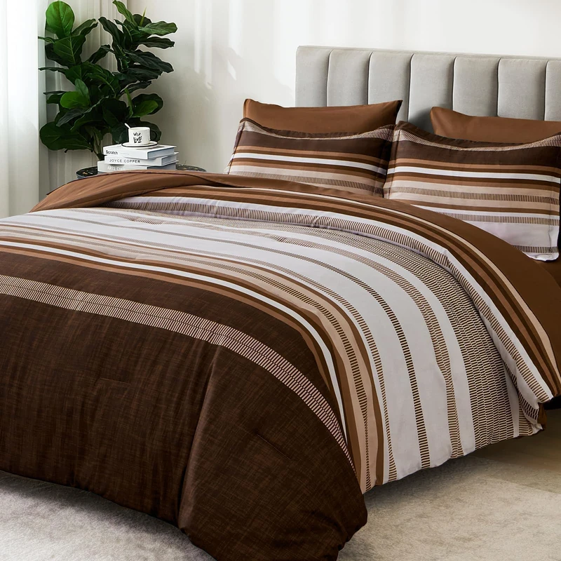 Dobuyly Fall Brown Comforter Queen Size 7 Pieces, Boho Striped Bed in a Bag Set, Soft Microfiber Fall Bedding Set with Comforter, Sheets, Pillowcases & Shams