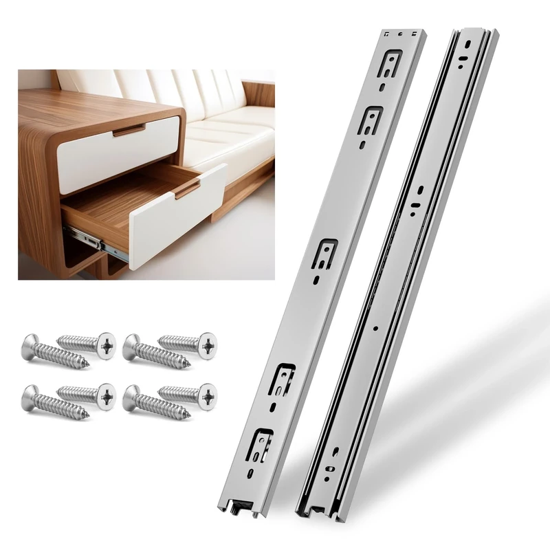 NECILO Silver 550mm Residential Drawer Runner, 45kg Load Capacity Full Extension Ball Bearing, Replacement Slides for Kitchen, Home, Office Drawers, Side Mount, 1 Pair(2 Packs)
