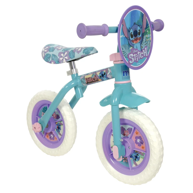 Stitch 2-In-1 Training Toddler Bike - Convertible Training and Balance Bike for 2+ Years Girls and Boys with Removable Pedals and Stabilisers - Adjustable 10 Inches Bikes for Kids - Stitch Toys
