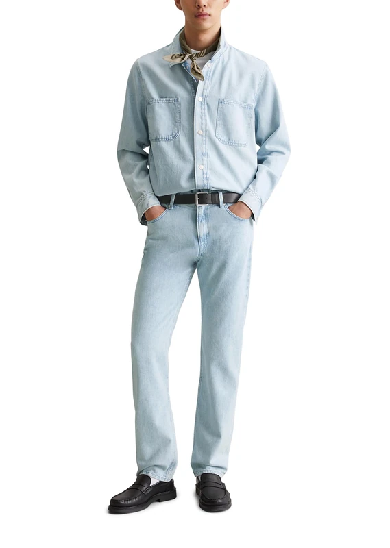 Marc OߴPolo Denim Men's Denim Shirt Jacket with Button Placket, Blue (Light Blue Multi 24), L