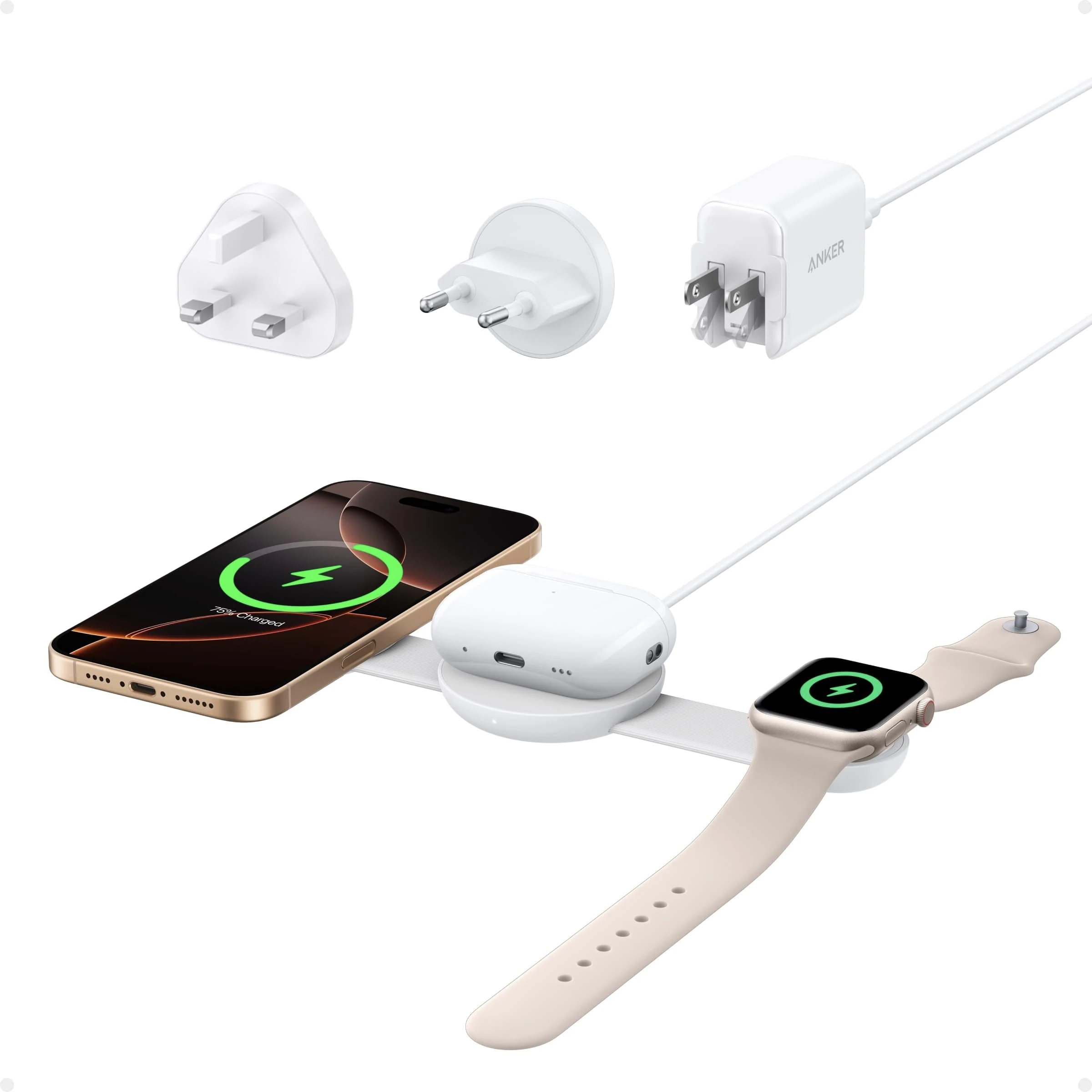 Anker MagSafe Compatible 3-in-1 Wireless Charging Station, Qi2 Certified 15W MagGo Charger, Foldable Travel Wireless Charging Pad for iPhone 17/16/15/14 Series, AirPods, Apple Watch (Not a Power Bank)