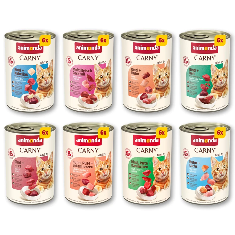 Animonda Carny Adult Mega Pack 48x 400g - Grain-Free Wet Cat Food, High Meat Content, No Artificial Additives, for Adult Cats