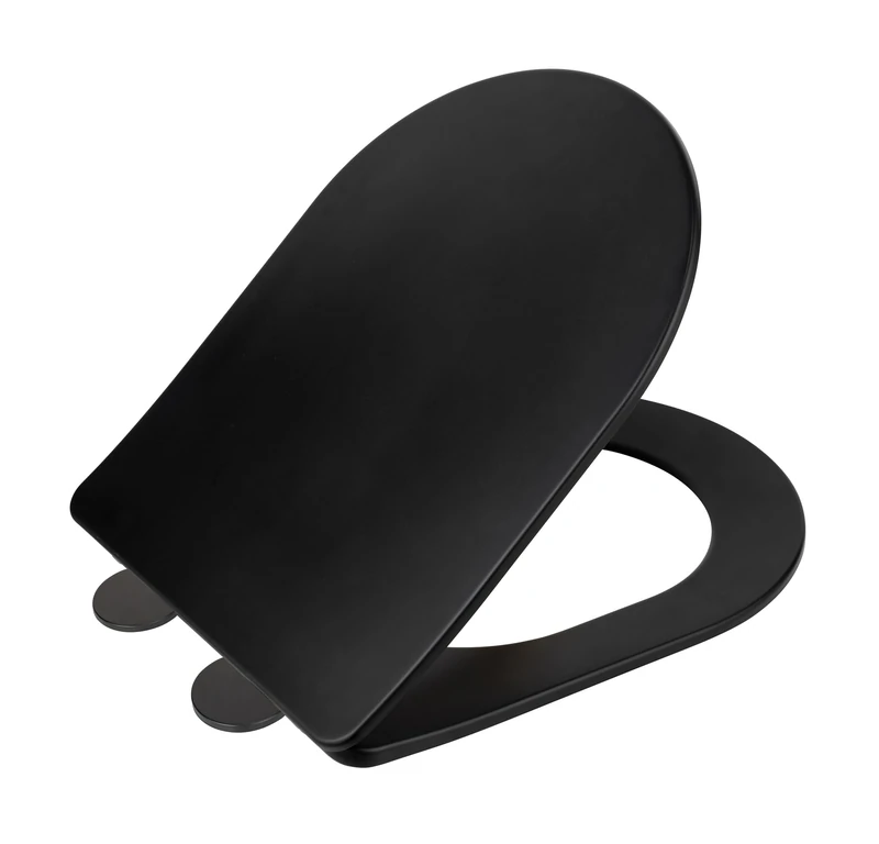 WENKO Galati Toilet Seat D Shape Soft Close Toilet Seat Duroplast Fix-Clip Fixing Matt Black