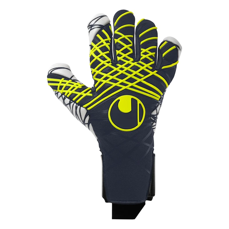 uhlsport Prediction Ultragrip Skin Cut Football Goalkeeper Gloves - Maximum Agility and Maximum Ball Control with Ultimate Grip, 7, Navy/White/Neon Yellow