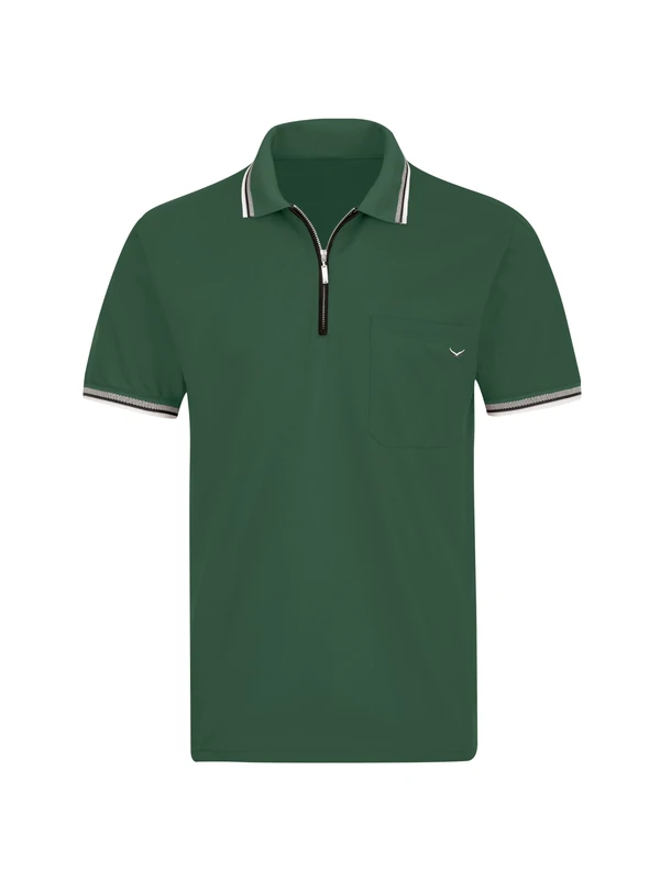 Trigema Zip Polo Shirt, Ivy, 5XL