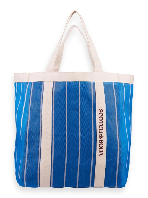 Scotch & Soda Women Beach Bag Shopper, Aqua Blue Stripe, N/V - Image 1
