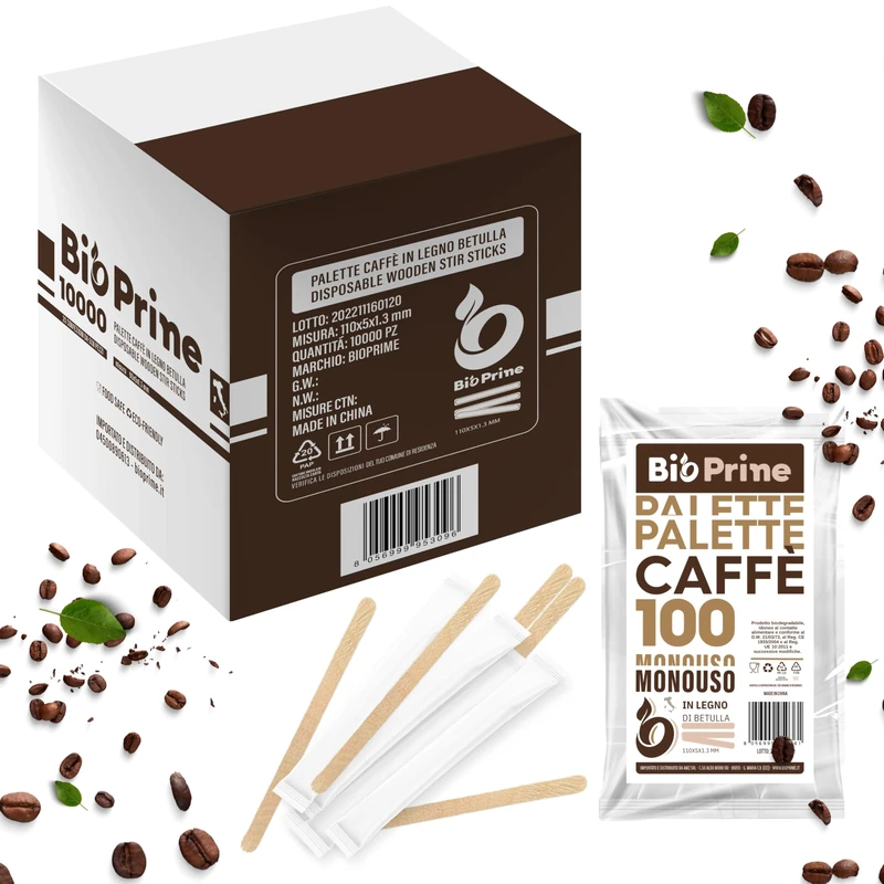 Disposable Wooden Coffee Scoops 9 x 5 mm x 1.3 mm – Individually Wrapped – Disposable Coffee Scoops for Bars, Restaurants, Offices and Home – Wooden Coffee Scoops (Quantity 10000 Pieces) - Image 1