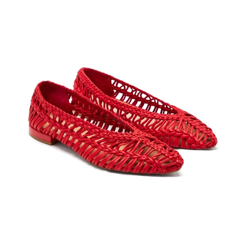 GIOSEPPO FAYSTON Braided Leather Ballerinas, red, 6 UK