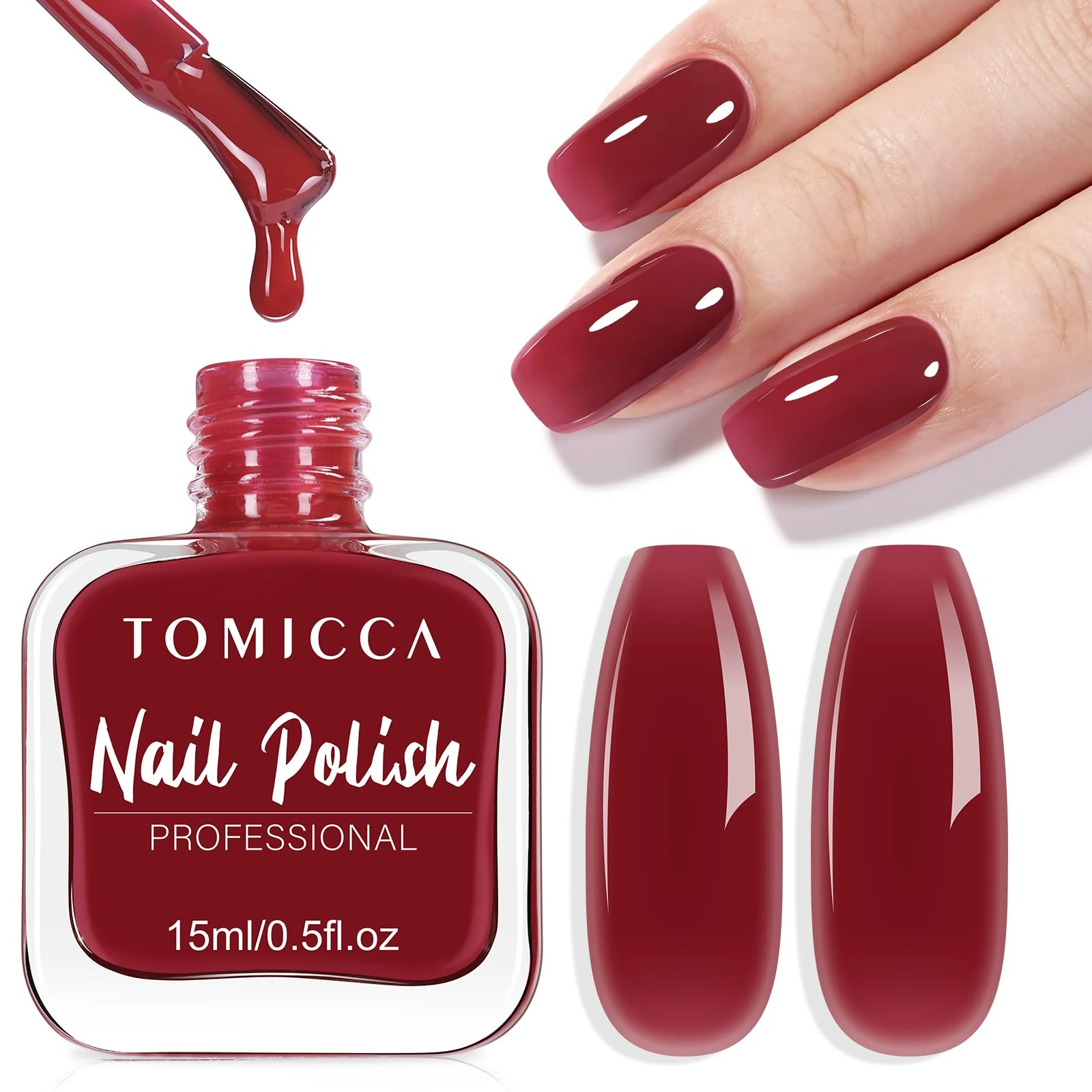 TOMICCA Nail Polish, Quick Drying Berry Flashy Fuschia Nail Polish, Cruelty Free Chip Resistant & Longwear for DIY Manicure Decorations, 15ml