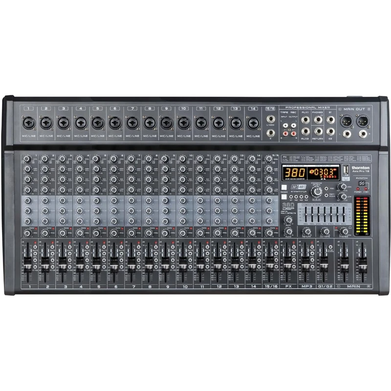 Thornton AXIS Pro 16 Professional 16 Channel Mixer with Phantom Power, USB, Bluetooth, 380 Digital Effects, 3-Band EQ, 2 Groups, for Studio and Live Performance