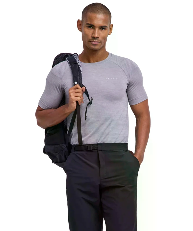FALKE Men's Wool-Tech Light Protective M S/s Ts Functional Yarn Quick Dry Base Layer Top 1 Piece, Grey Grey-Heather 3757, L - Image 1