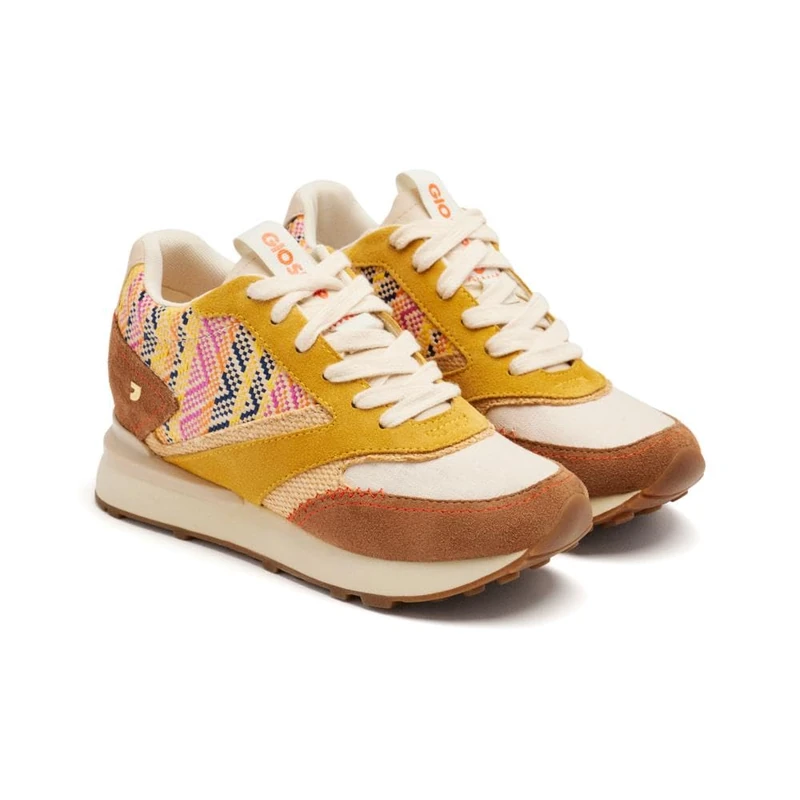 Raffia Morrill Wedge Leather Sneakers, Mustard, 8 UK