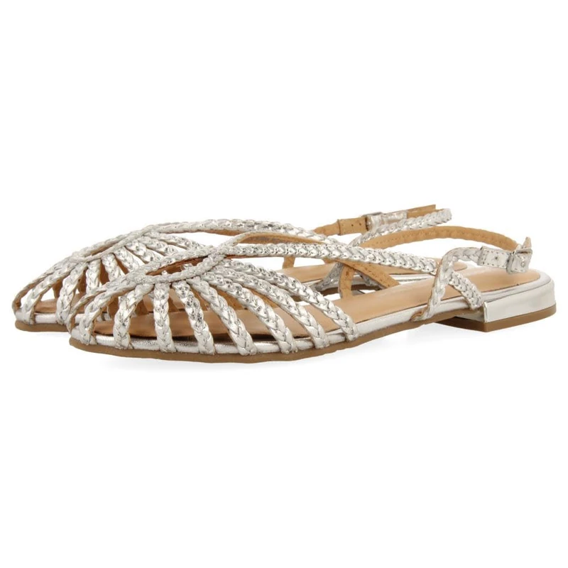 GIOSEPPO Hingham Braided Leather Mules, Metallic Silver, 4 UK