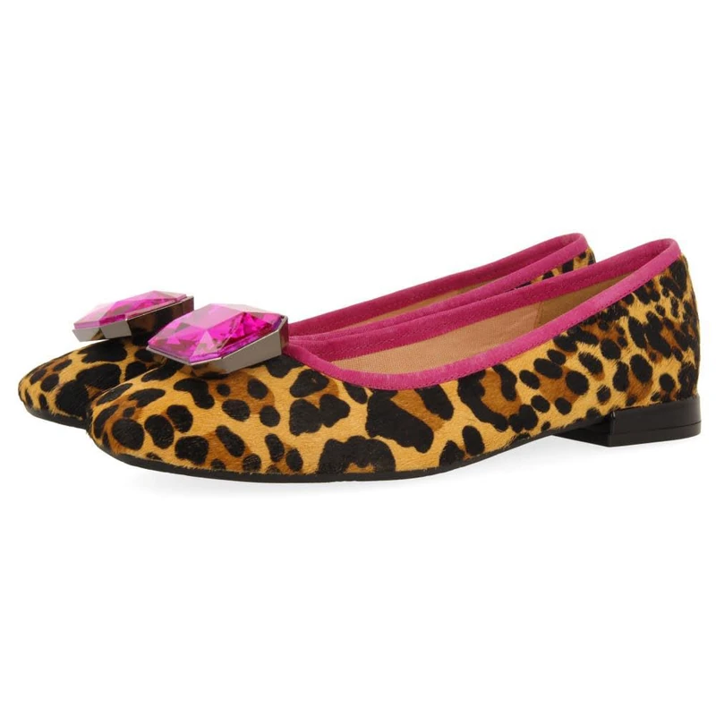 GIOSEPPO CLYMAN Leopard Leather Ballerinas, Leopard, 5 UK