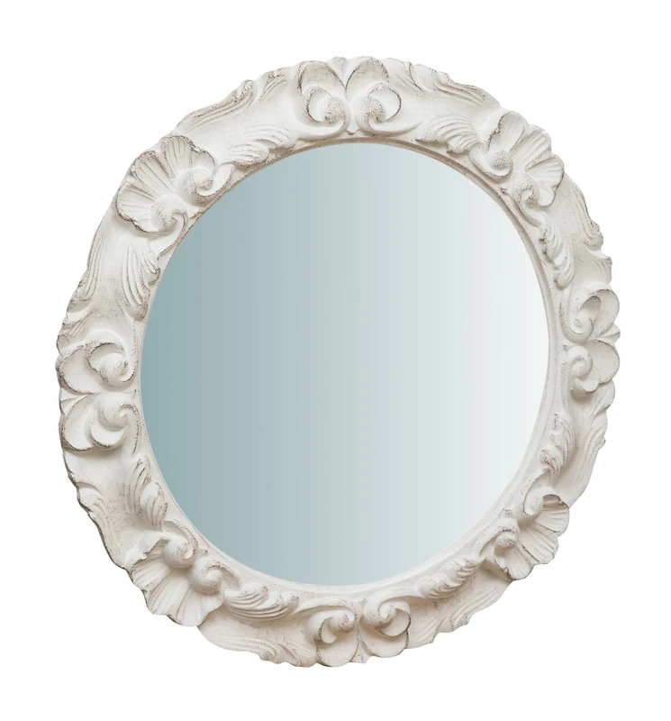 Biscottini - Wooden Wall Mirror Antique White Finish W54 x D4.5 x H54 cm - Wall Mirror Bedroom - Mirror with Frame - Vintage Mirror