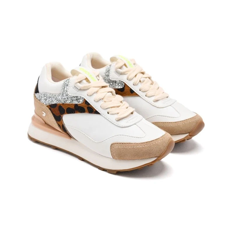 ETNA Leopard Wedge Leather Sneakers, Leopard, 6 UK