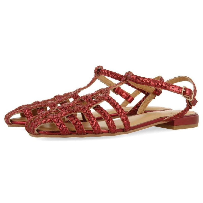 GIOSEPPO Sandals CANGREJERAS Braided Leather Dighton, Burgundy, 8 UK