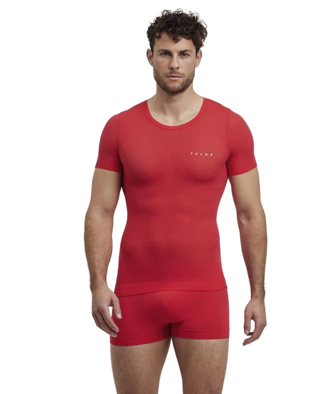 FALKE Men's Ultralight Cool Round Neck M S/s Ts Functional Yarn Quick Dry 1 Piece Base Layer Top, Red Bloody Mary 8177, L