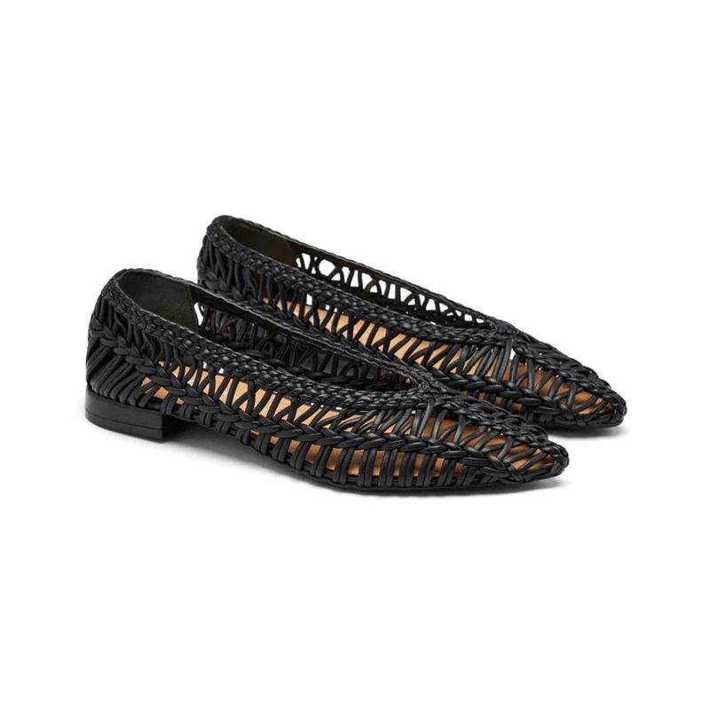 GIOSEPPO FAYSTON Braided Leather Ballerinas, Black/White, 5 UK