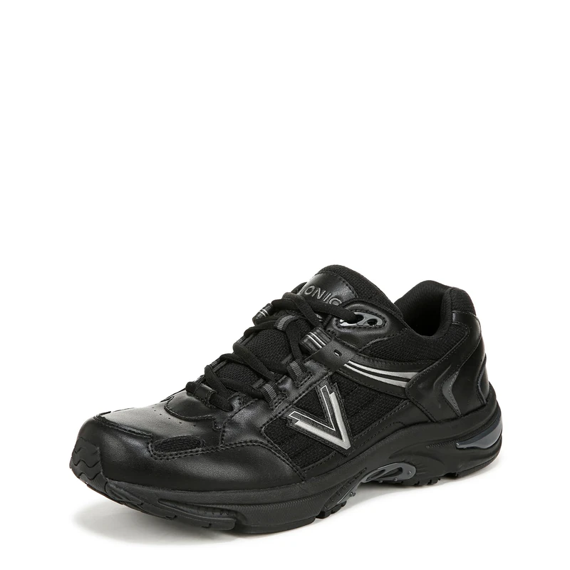 Vionic Men's 23Walk 2.0 Oxford Trainer | Black Leather & Mesh | Lace-Up Walking Shoe | VIO Motion Arch Support & Plantar Fasciitis Relief | UK 6.5