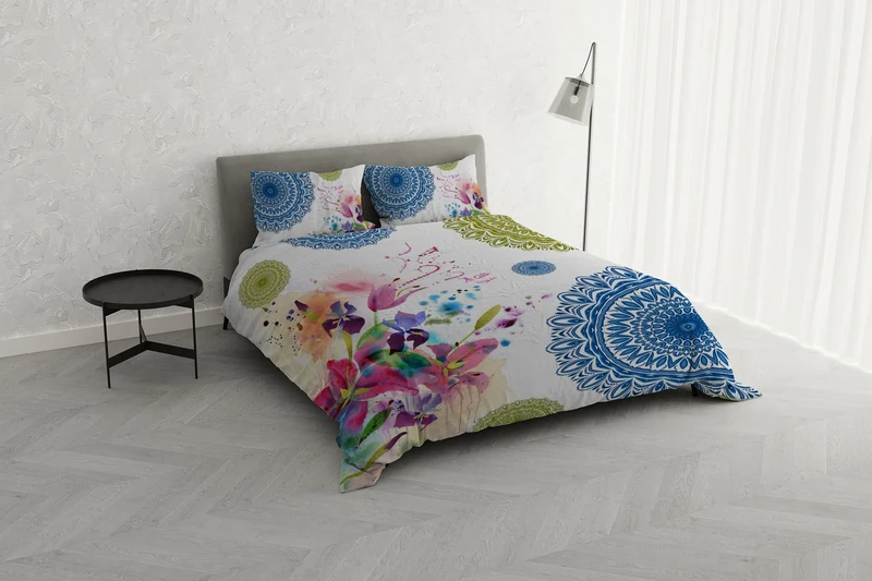 Italian Bed Linen KI-OSA KIO-618 Duvet Cover Set with Digital Print, 100% Soft Cotton, Made in Italy, Double