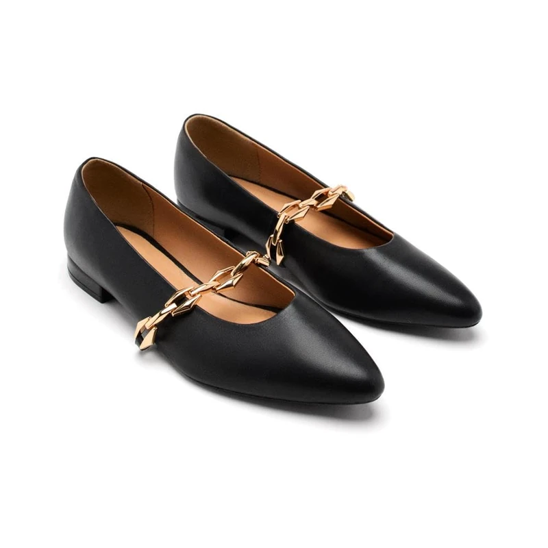 GIOSEPPO Hallie Chain Leather Ballet Flats, Black, 4 UK