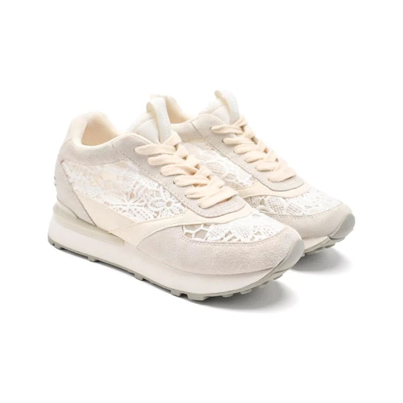 GIOSEPPO MILLADORE Leather Lace Wedge Sneakers, white, 8.5 UK
