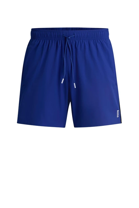 BOSS Mens Iconic Recycled-Material Swim Shorts with Logo and Signature Stripe