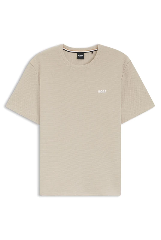 BOSS Mens Waffle T-Shirt Cotton-Blend Pyjama T-Shirt with Embroidered Logo