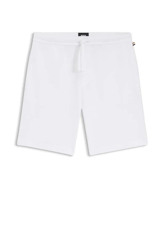 BOSS Mens Waffle Shorts Embroidered-Logo Pyjama Shorts in Stretch Cotton White