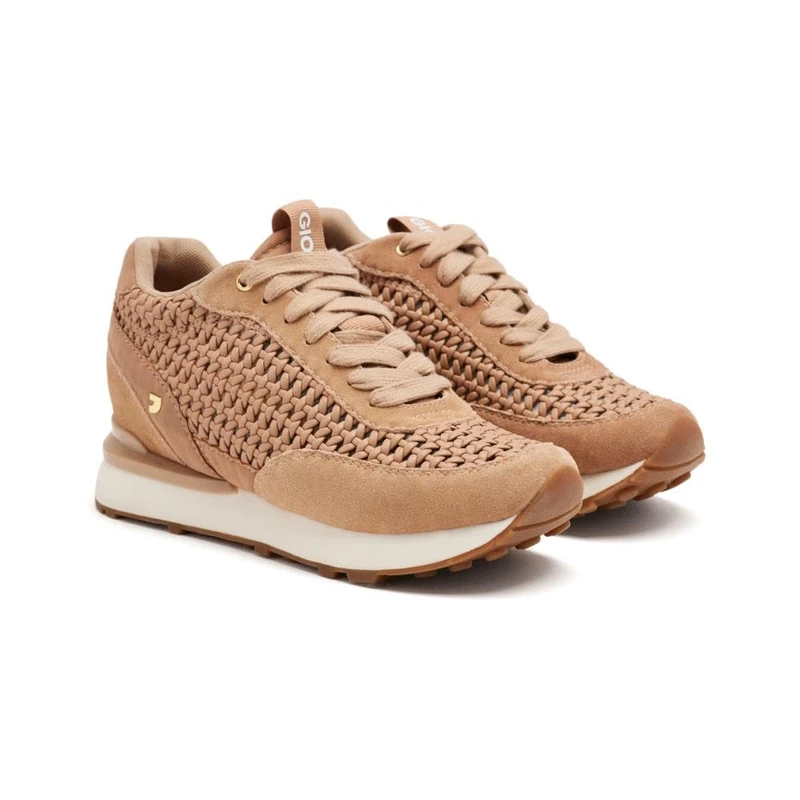 GIOSEPPO Leather And Grid Wedge Sneakers Highgate, beige, 7 UK