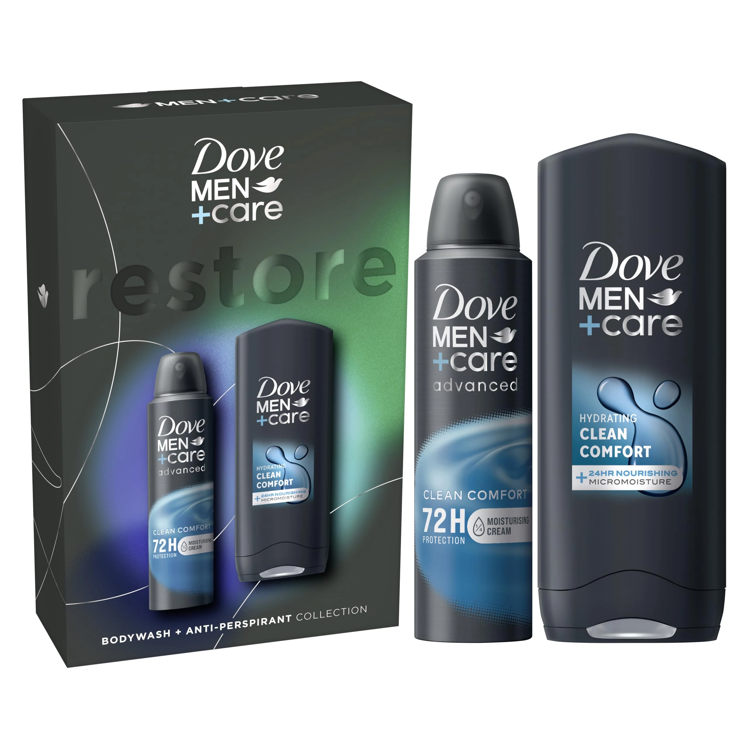 Dove Men+Care Restore Collection Body Wash Shower Gel & Antiperspirant Deodorant Gift Set for all-day comfort and protection 2 piece