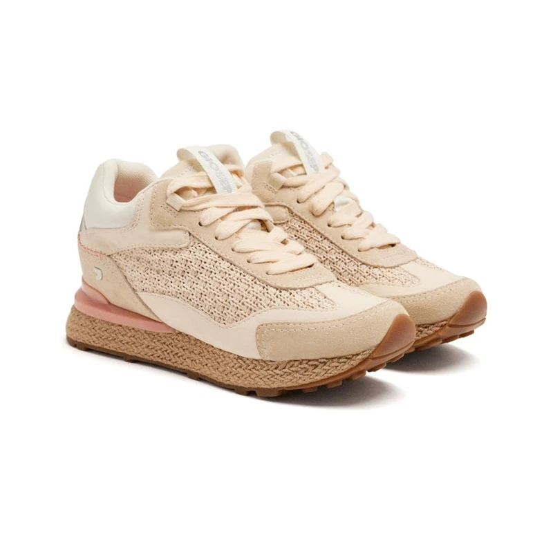 Raffia Harding Wedge Leather Sneakers, White, 7 UK