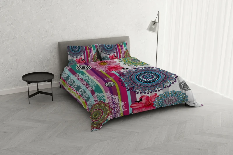 Italian Bed Linen KI-OSA KIO-LM04 Duvet Cover Set with Digital Print, 100% Soft Cotton, Made in Italy, Double, Double